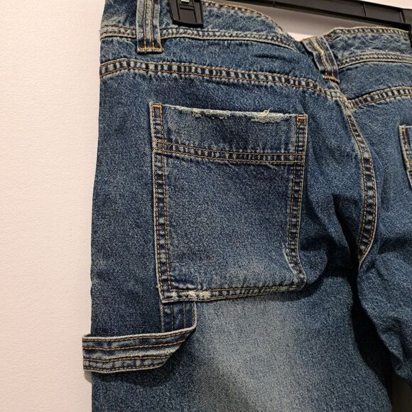 Refuge Y2K Cargo Cotton Distressed Wide Leg Raw Hem Jeans S 11 Vintage Wash Blue - Picture 8 of 17